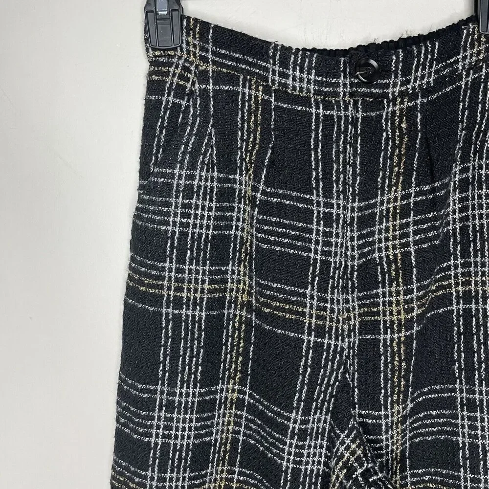 SLATE & WILLOW Pants Womens Small Black Tweed Wide Leg Trousers Plaid - Picture 4 of 15